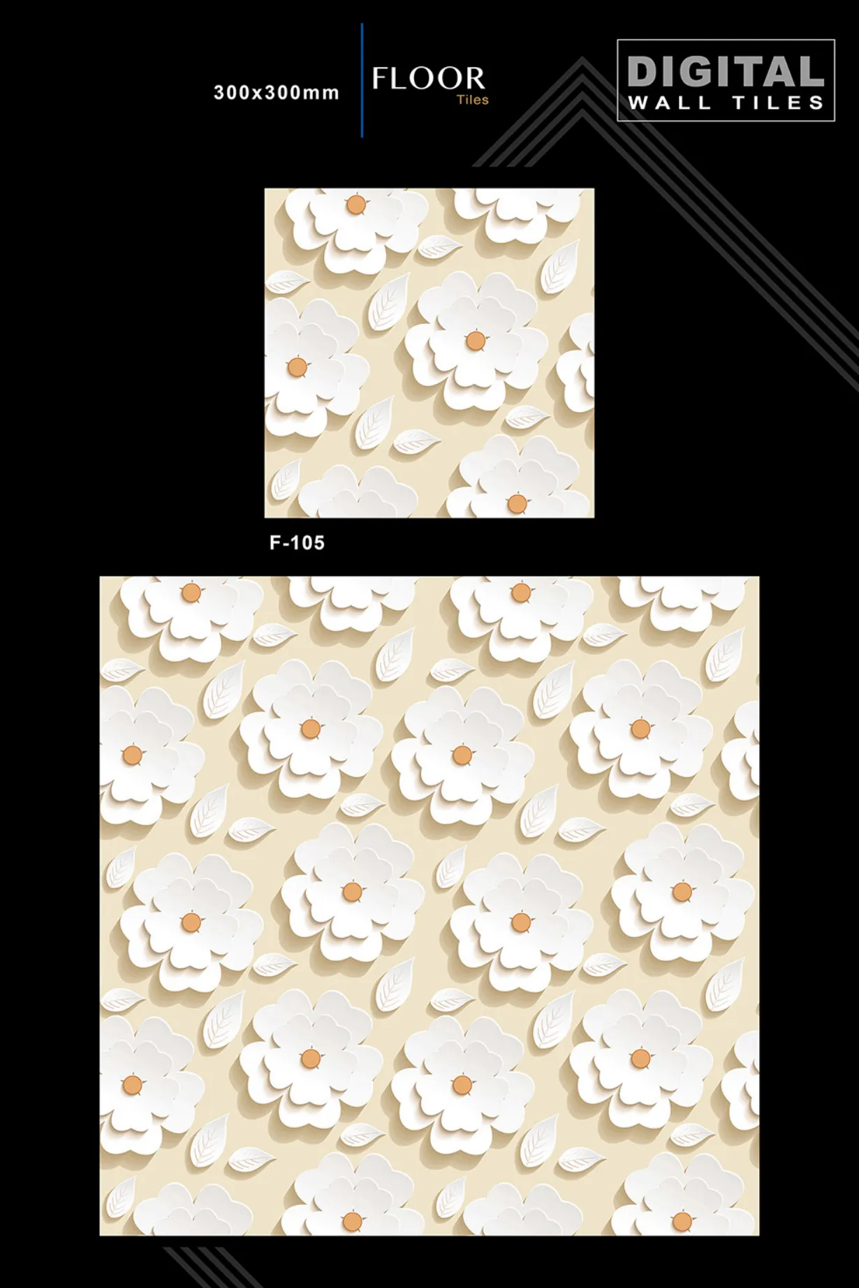 12 X 12 New Floor Tiles - Design 4 - 300x450mm Glossy