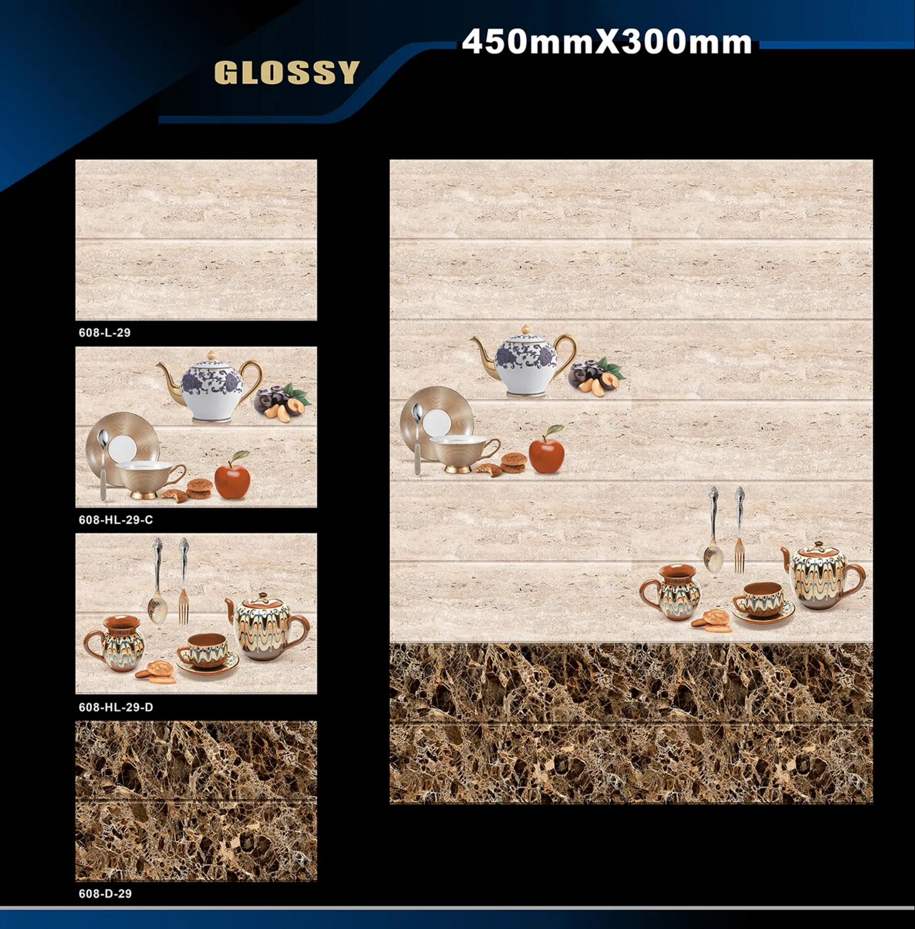 12 X 18 Kitchen 608 To 737 - Design 1 - 300x450mm Glossy
