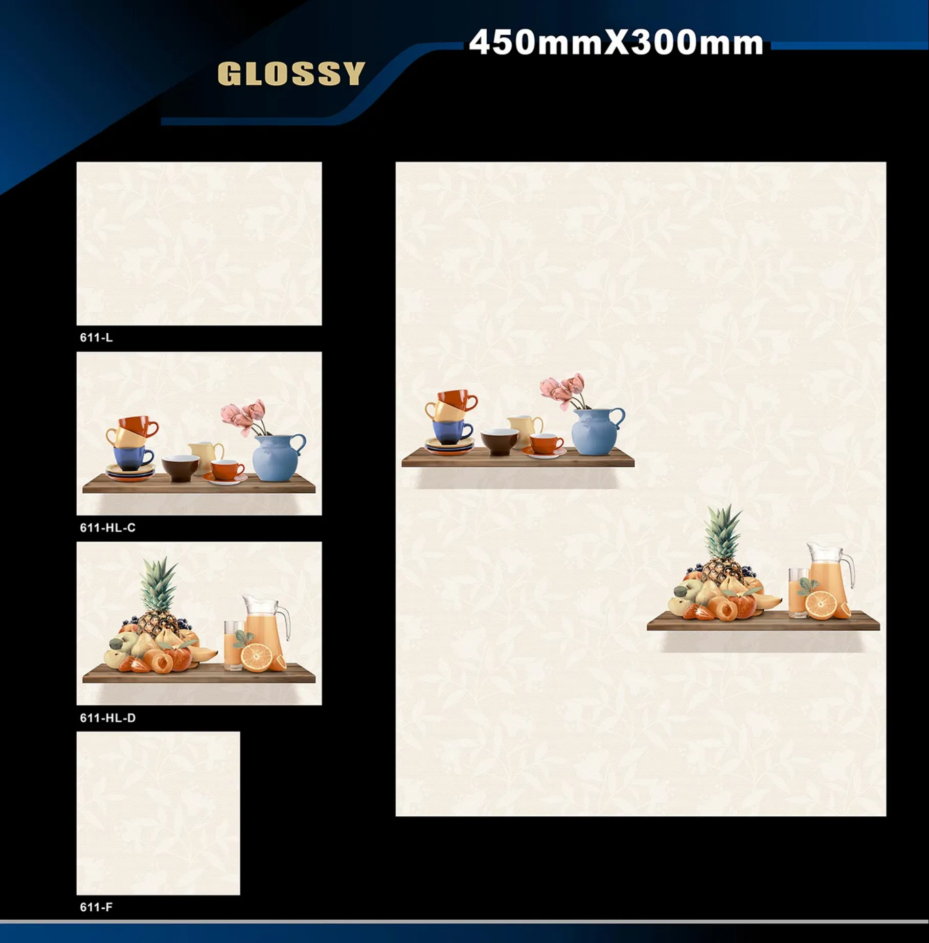 12 X 18 Kitchen 608 To 737 - Design 8 - 300x450mm Glossy