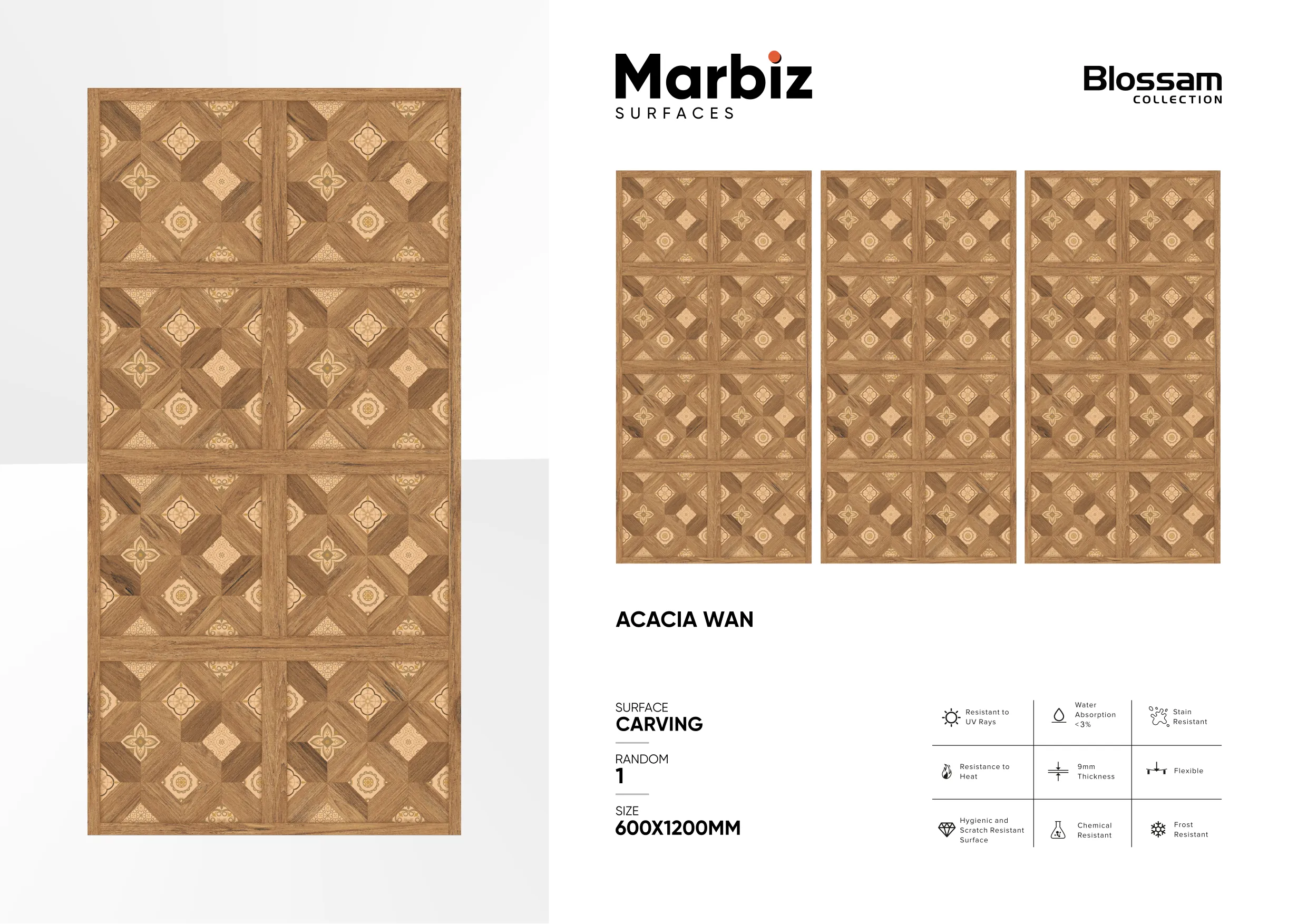Blossam 600x1200mm Wood Carving - Design 7 - 600x1200mm Carving