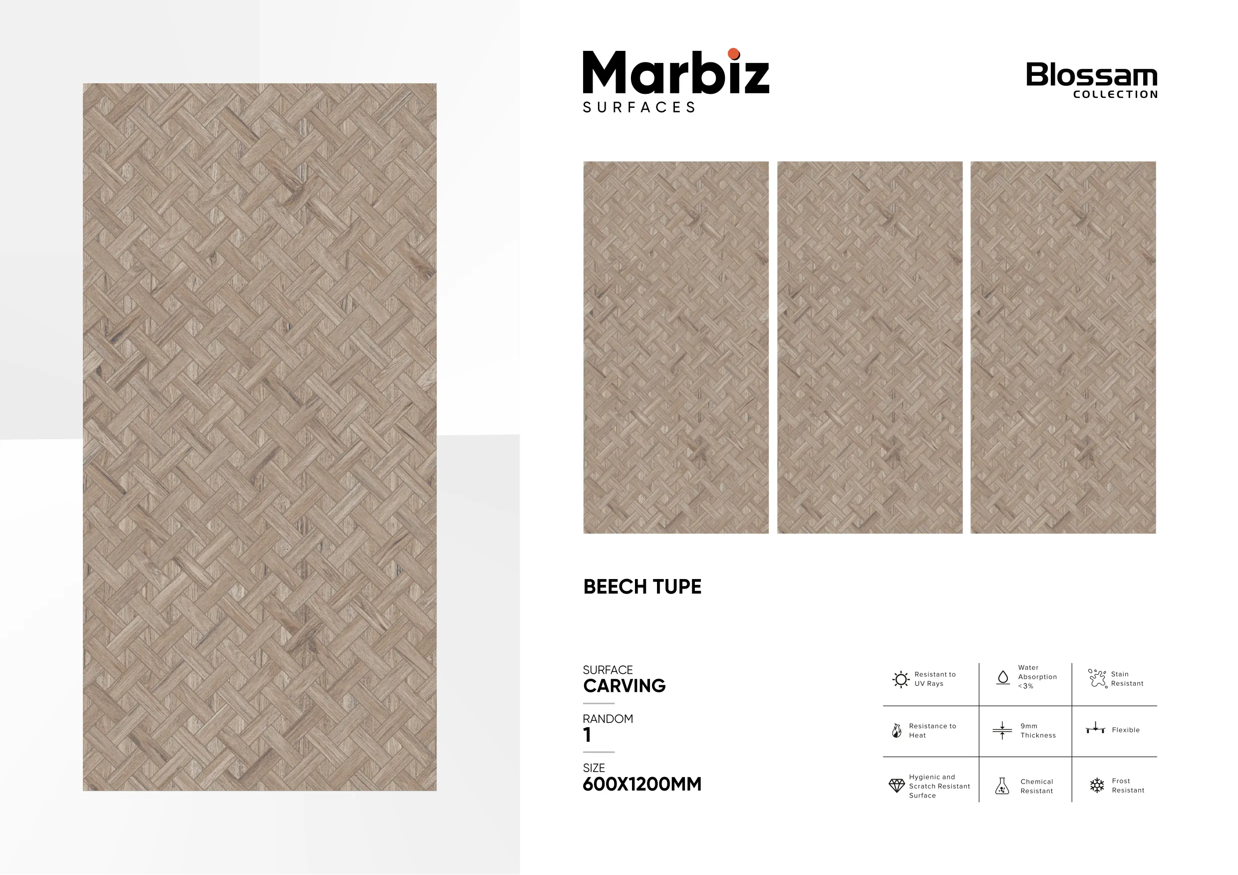 Blossam 600x1200mm Wood Carving - Design 49 - 600x1200mm Carving