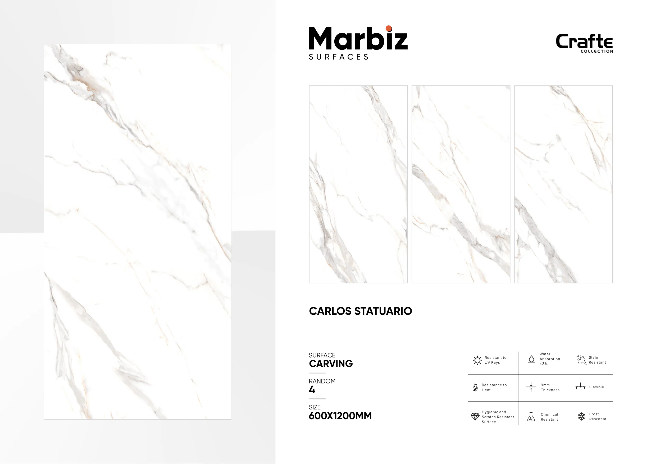 Crafte 600x1200mm White Carving - Design 30 - 600x1200mm Carving