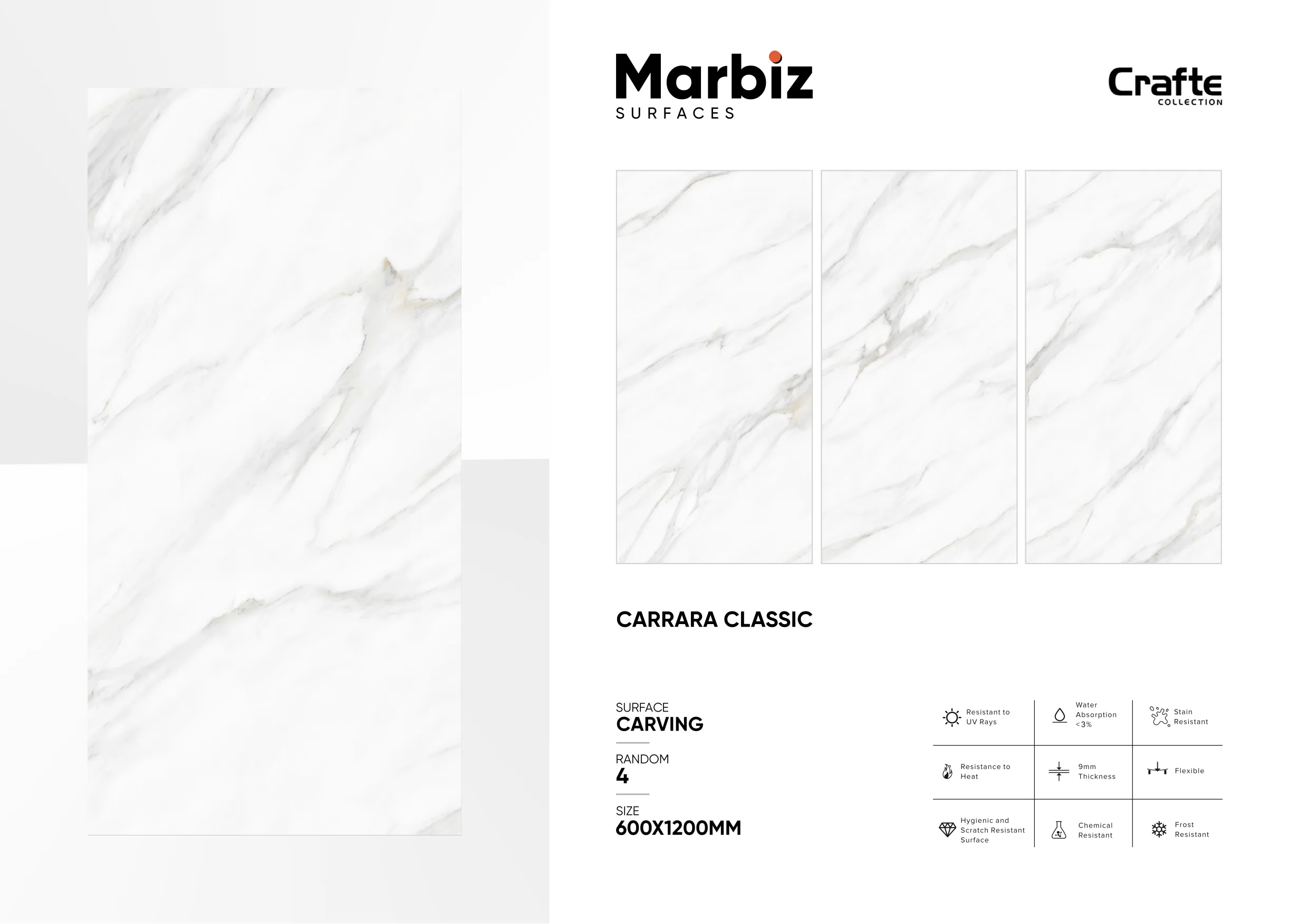 Crafte 600x1200mm White Carving - Design 32 - 600x1200mm Carving