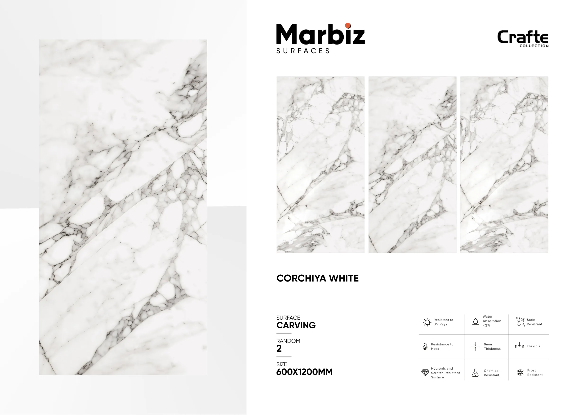 Crafte 600x1200mm White Carving - Design 36 - 600x1200mm Carving