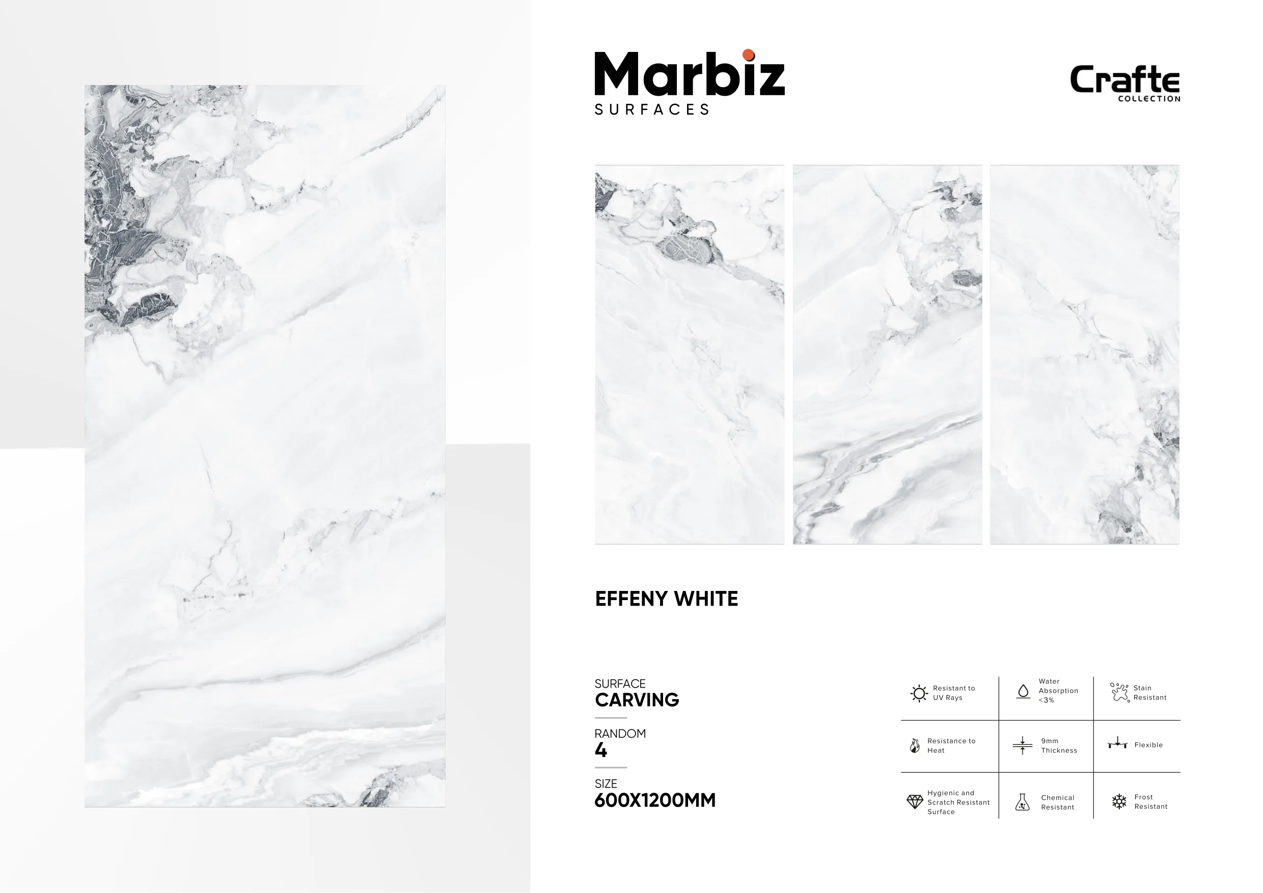 Crafte 600x1200mm White Carving - Design 40 - 600x1200mm Carving