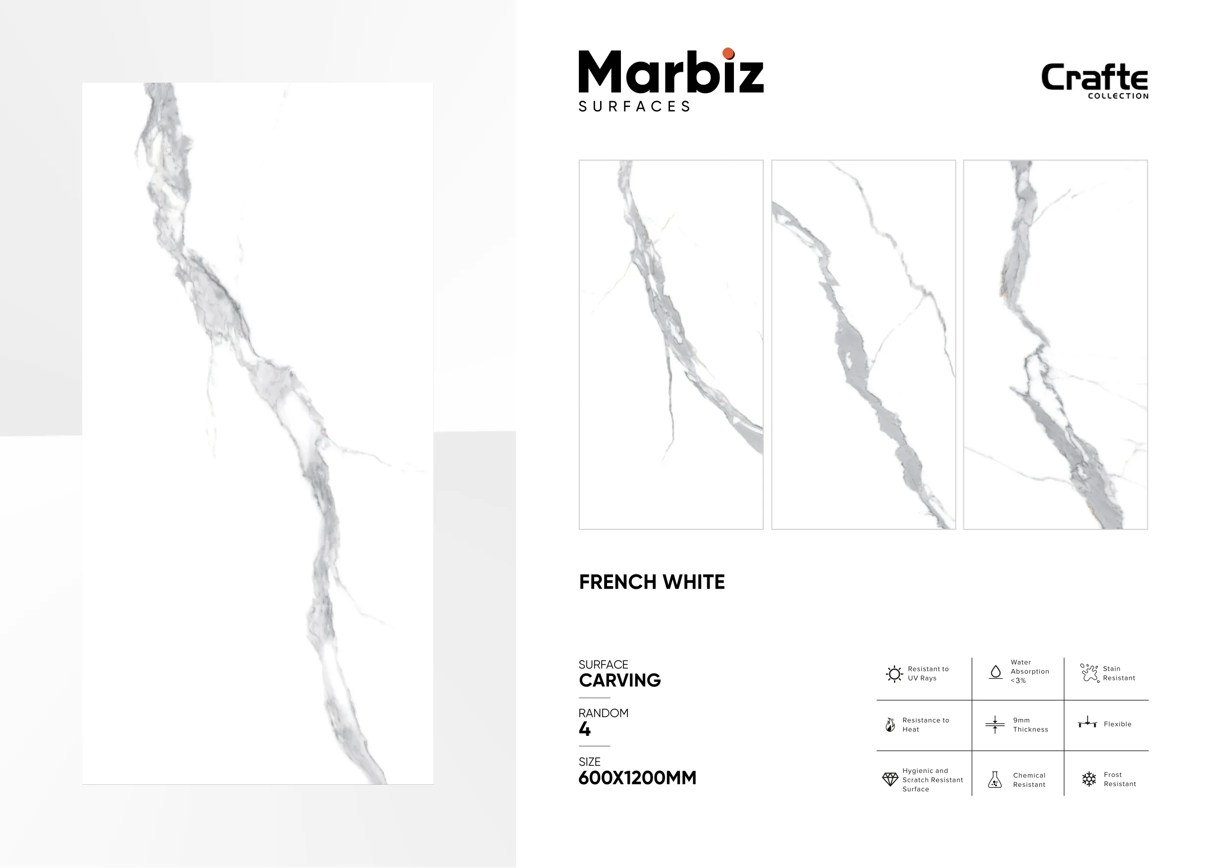 Crafte 600x1200mm White Carving - Design 50 - 600x1200mm Carving