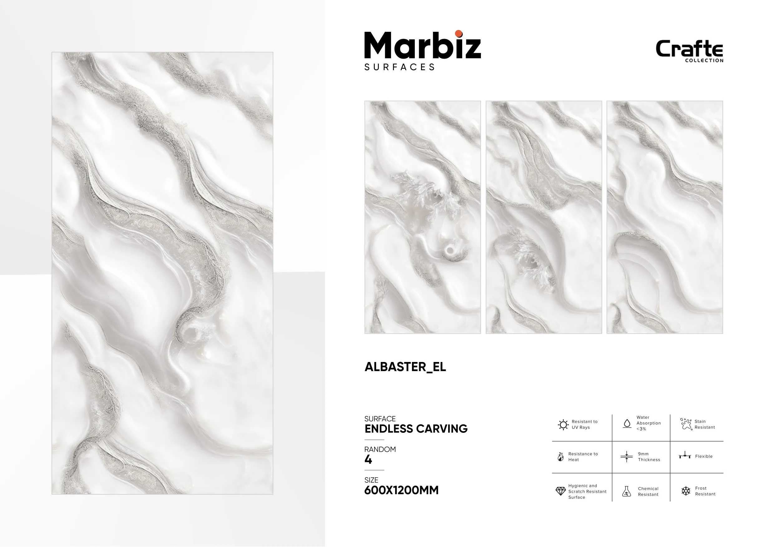 Crafte 600x1200mm White Endless - Design 8 - 600x1200mm Endless