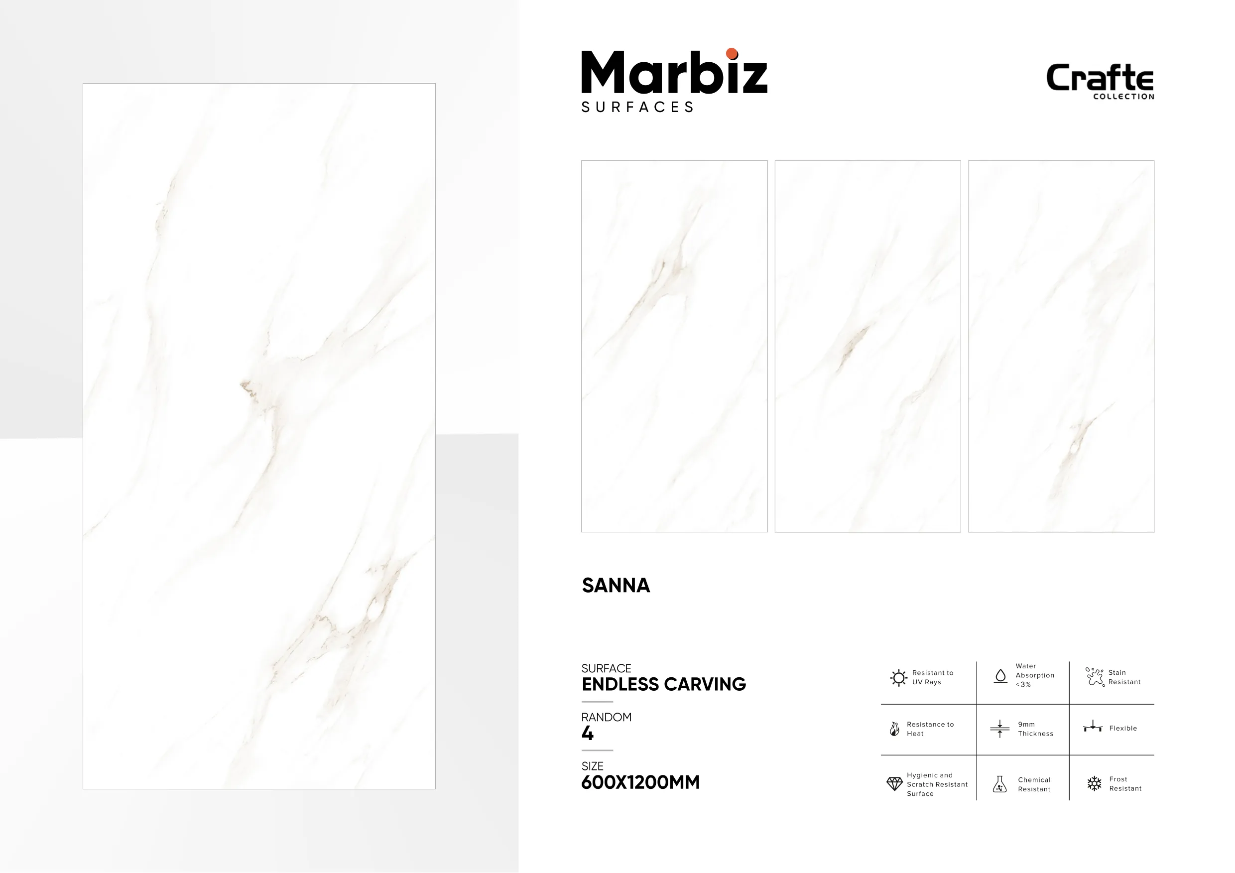 Crafte 600x1200mm White Endless - Design 104 - 600x1200mm Endless