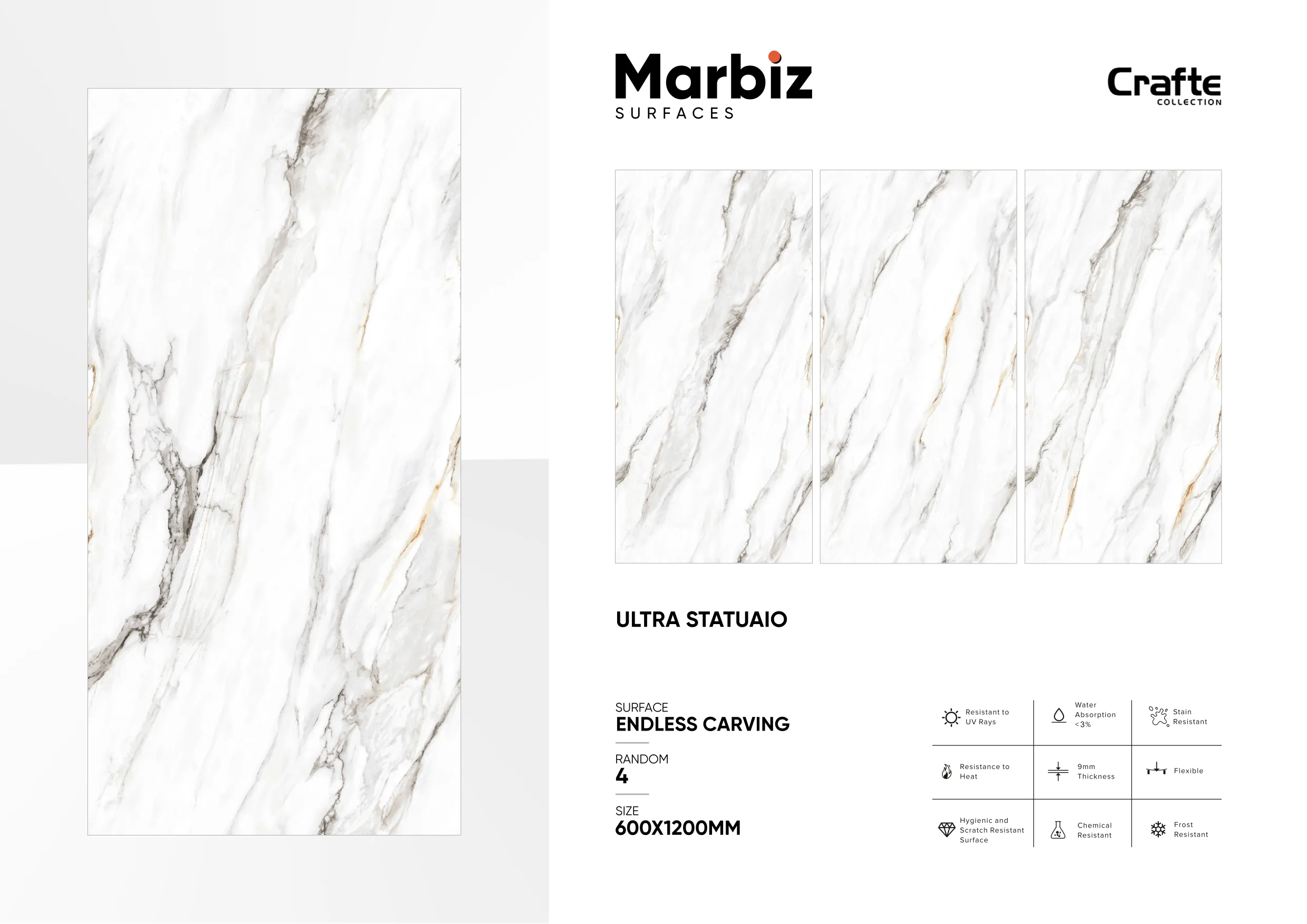 Crafte 600x1200mm White Endless - Design 116 - 600x1200mm Endless