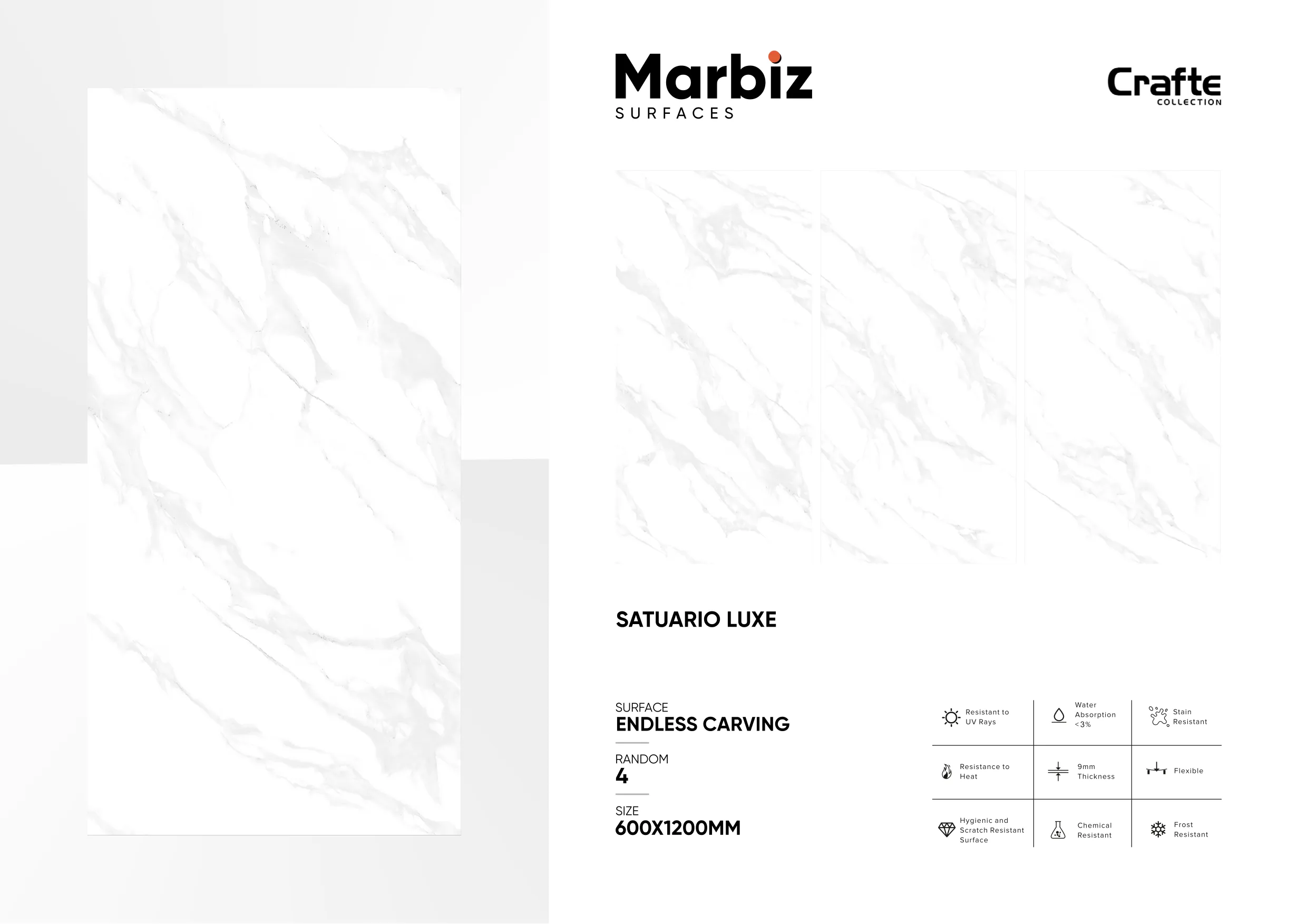 Crafte 600x1200mm White Endless - Design 120 - 600x1200mm Endless