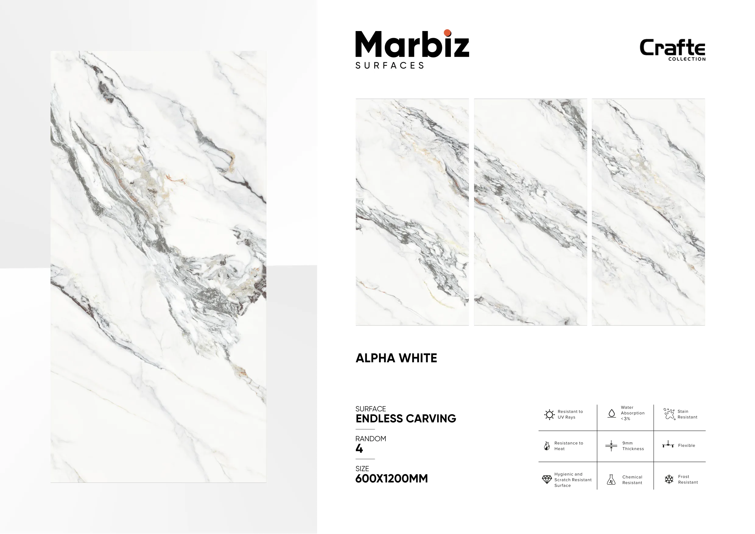 Crafte 600x1200mm White Endless - Design 122 - 600x1200mm Endless