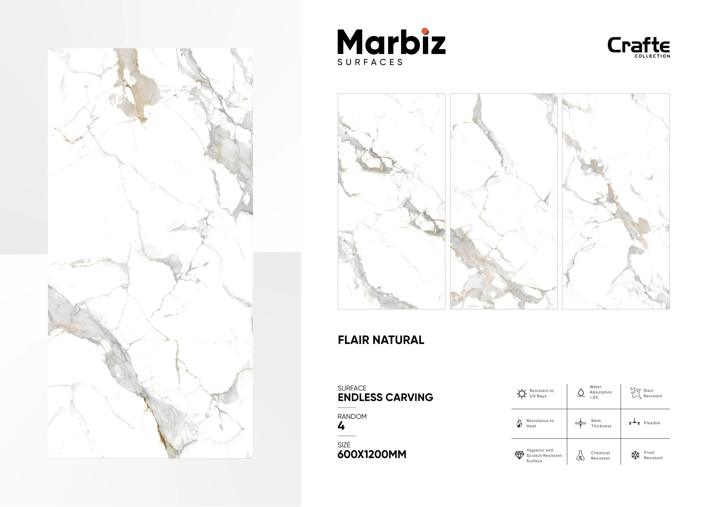 Crafte 600x1200mm White Endless - Design 126 - 600x1200mm Endless