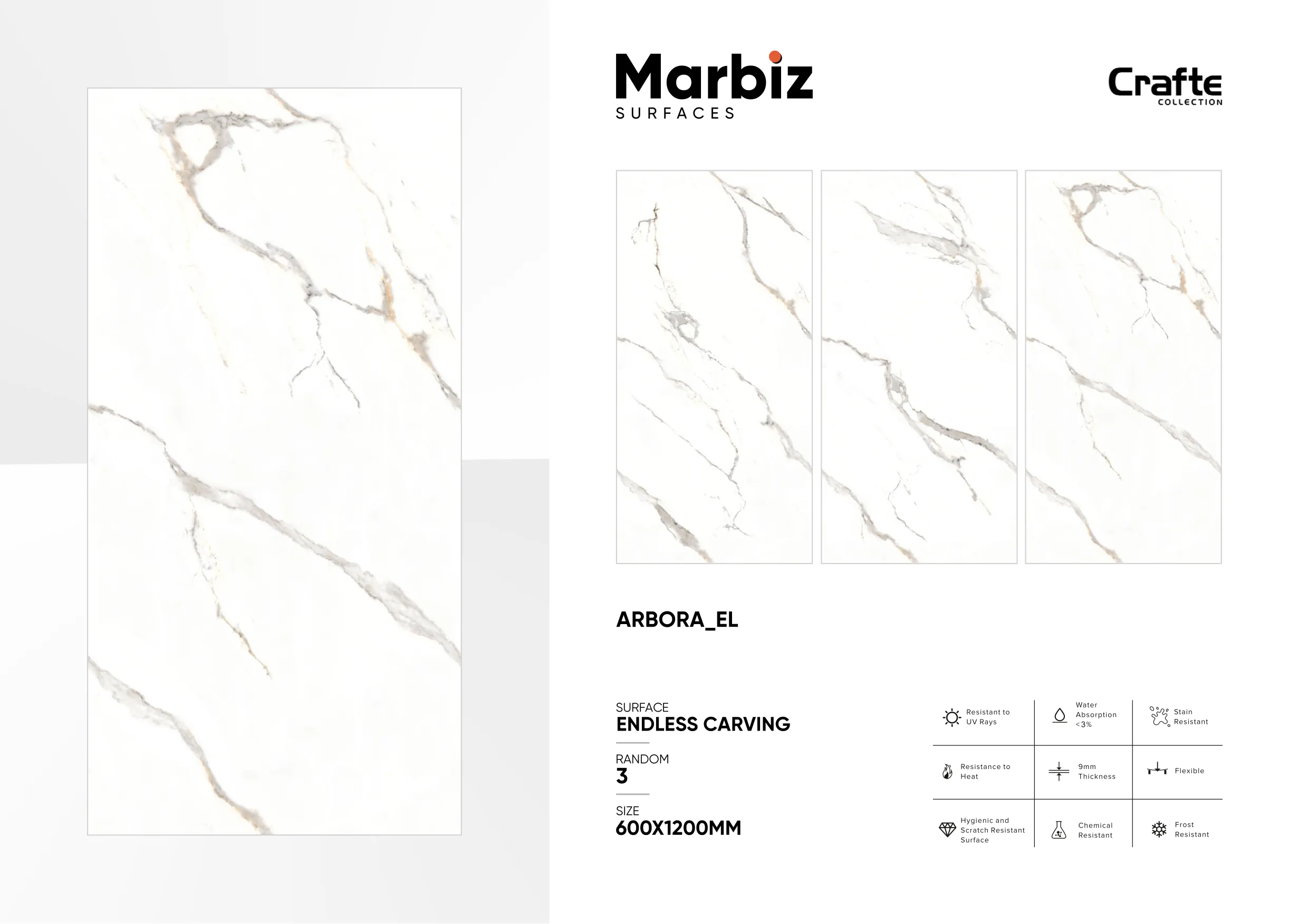 Crafte 600x1200mm White Endless - Design 12 - 600x1200mm Endless