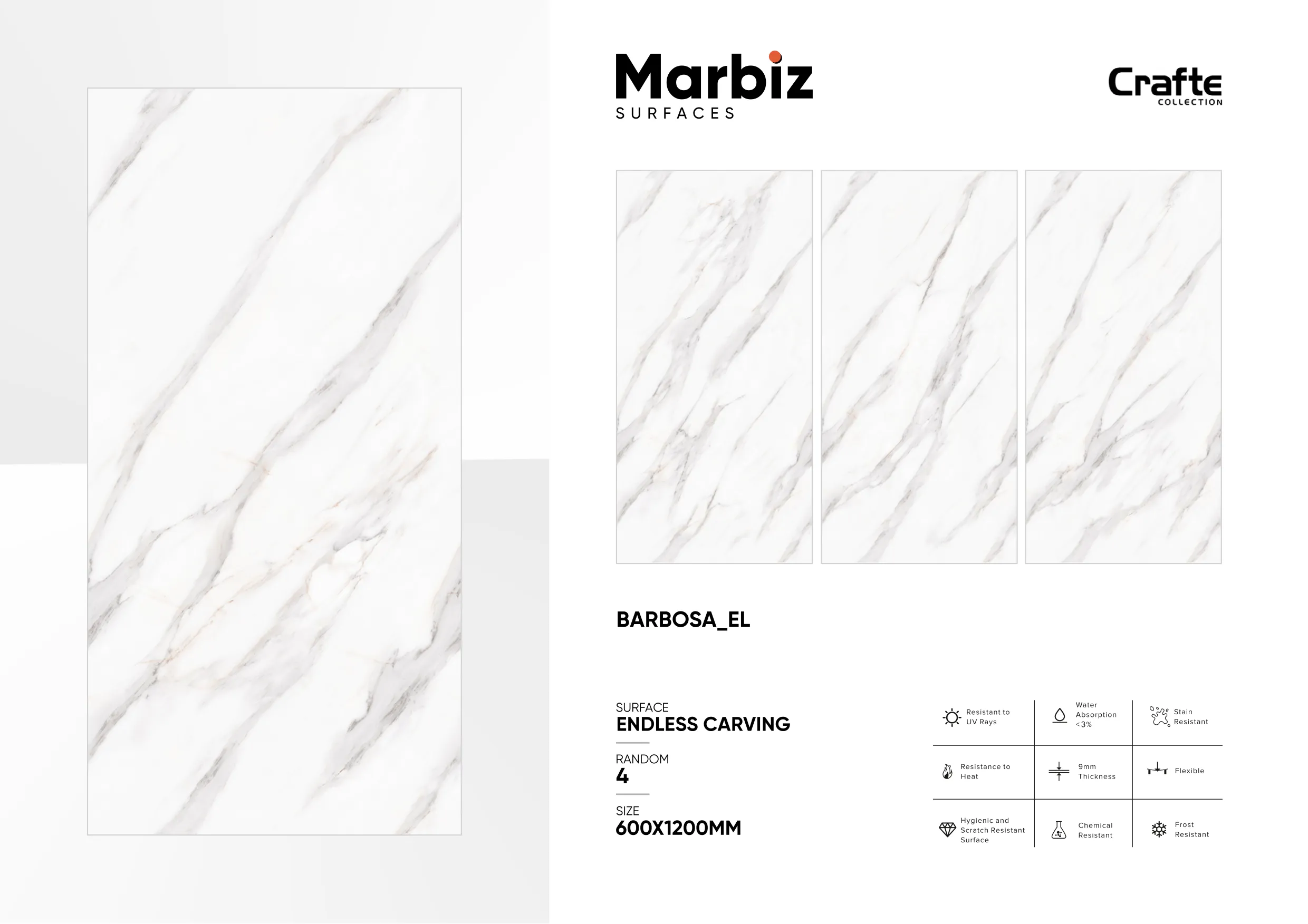Crafte 600x1200mm White Endless - Design 20 - 600x1200mm Endless