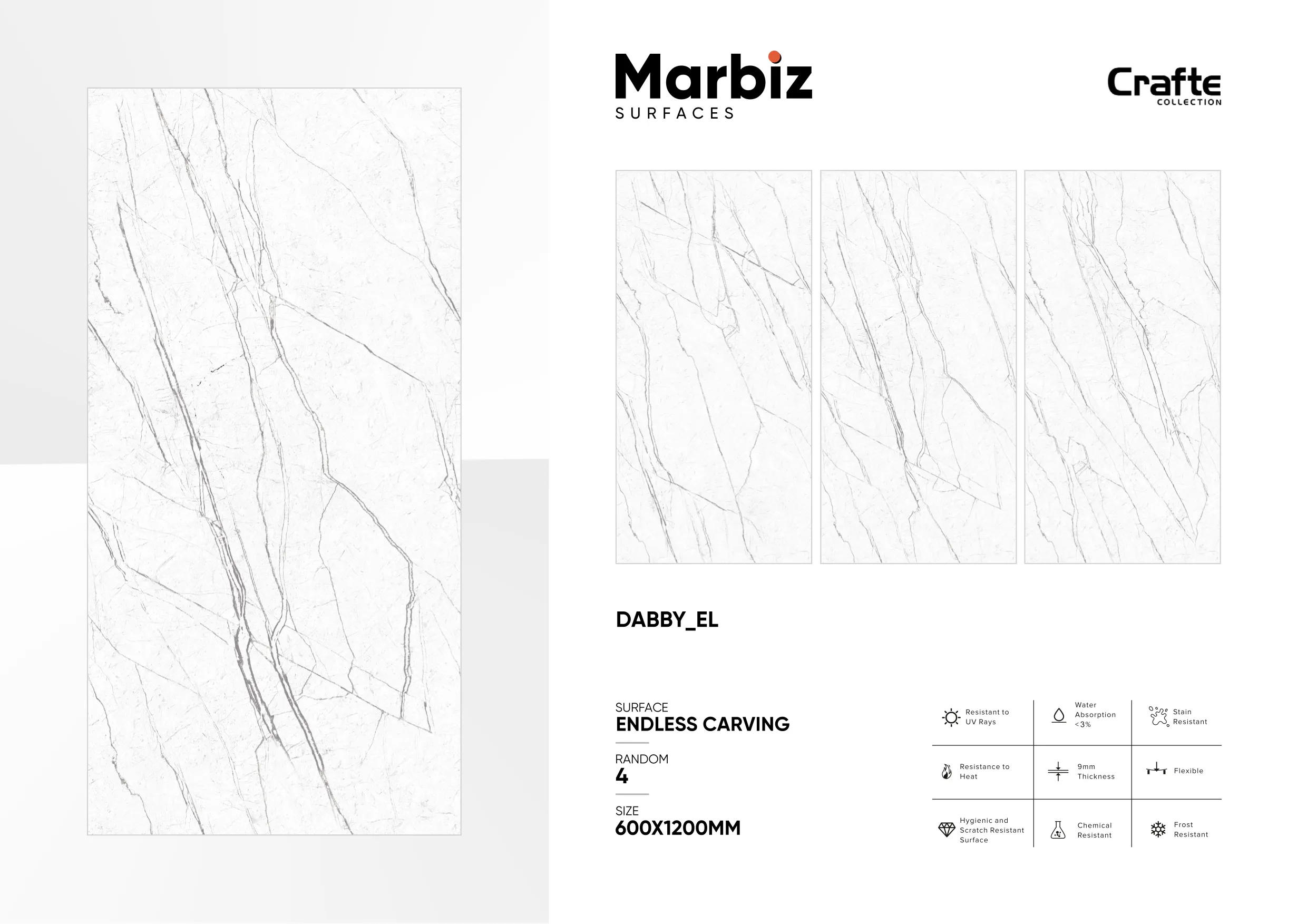 Crafte 600x1200mm White Endless - Design 28 - 600x1200mm Endless
