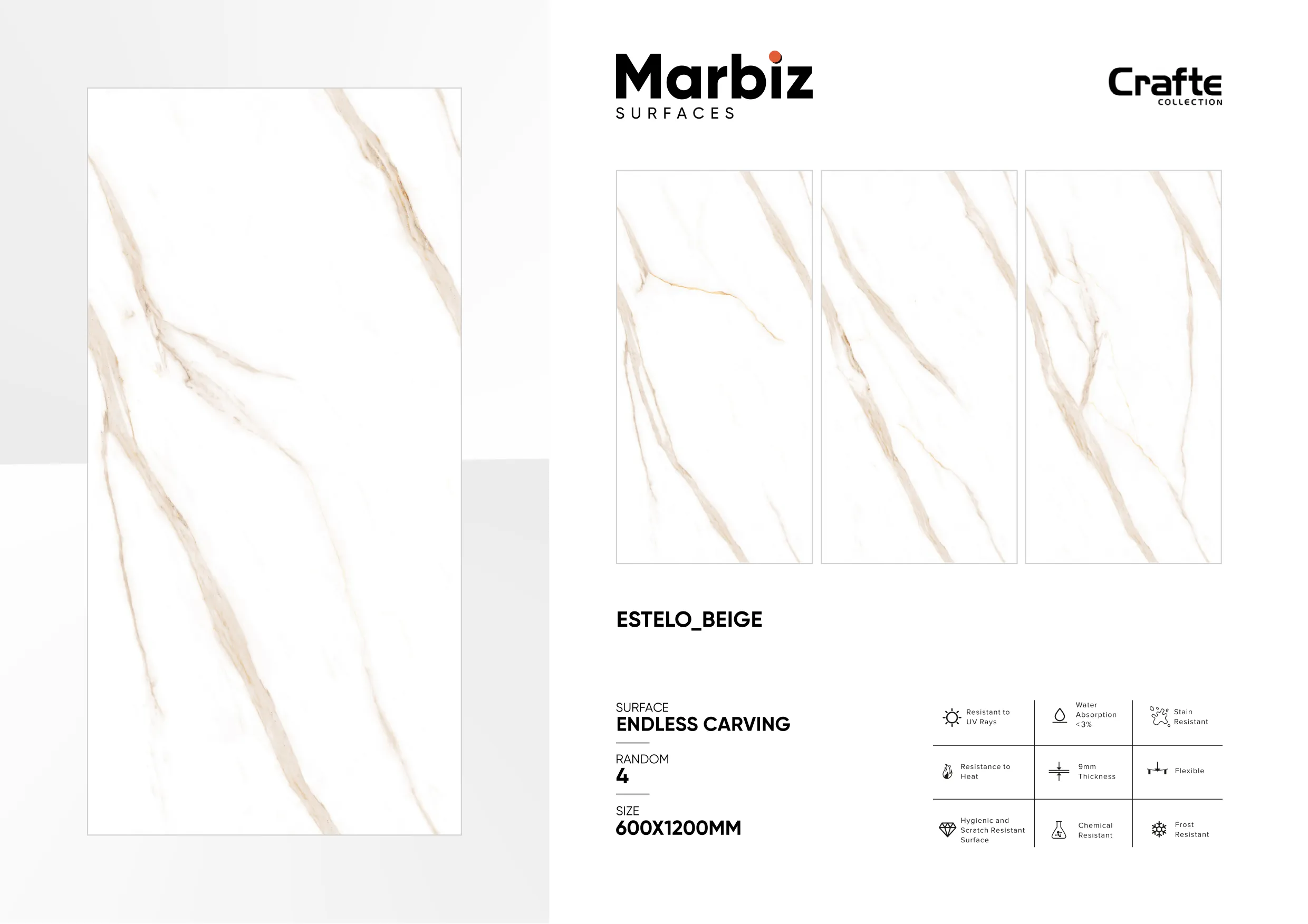 Crafte 600x1200mm White Endless - Design 40 - 600x1200mm Endless