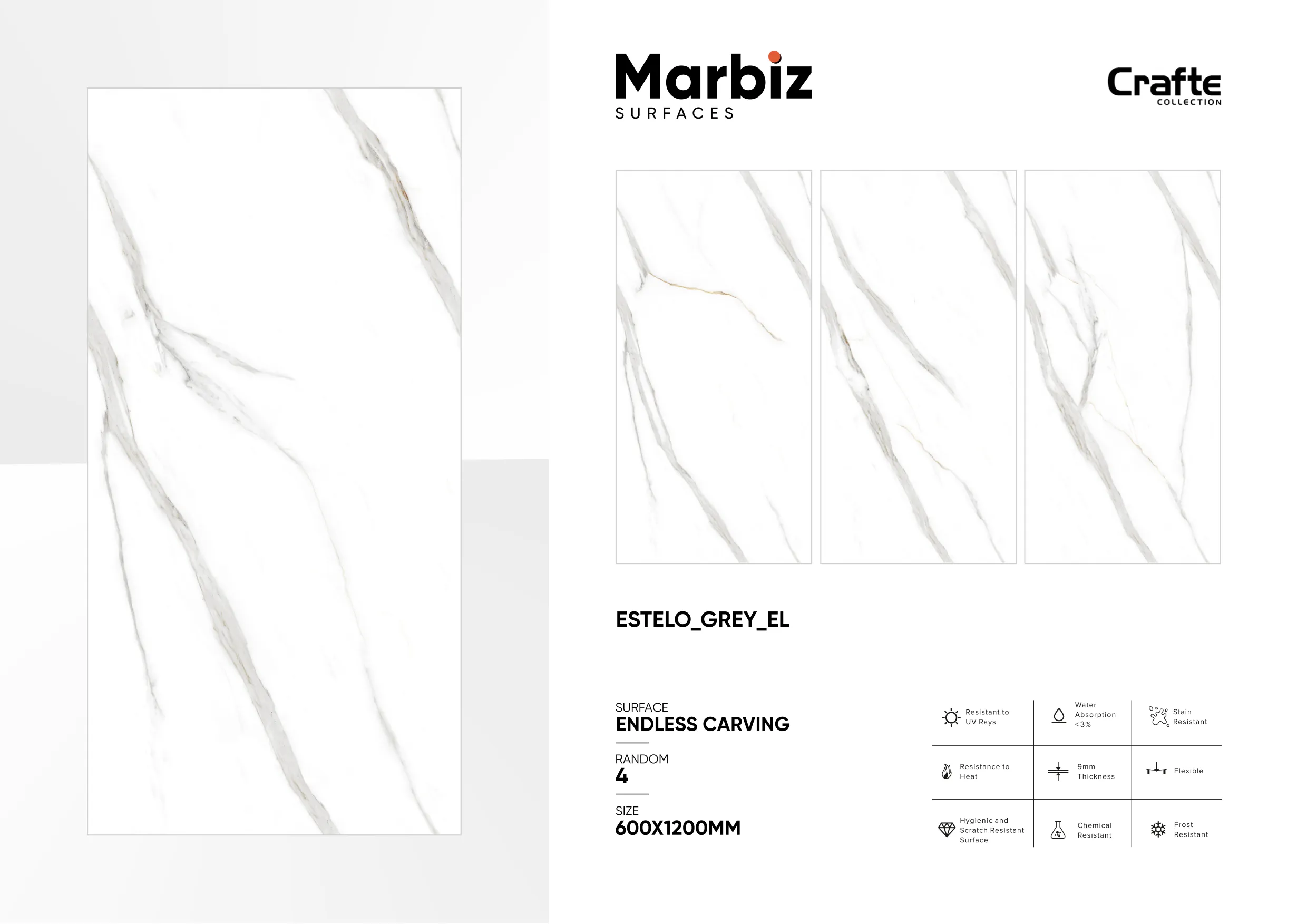 Crafte 600x1200mm White Endless - Design 42 - 600x1200mm Endless