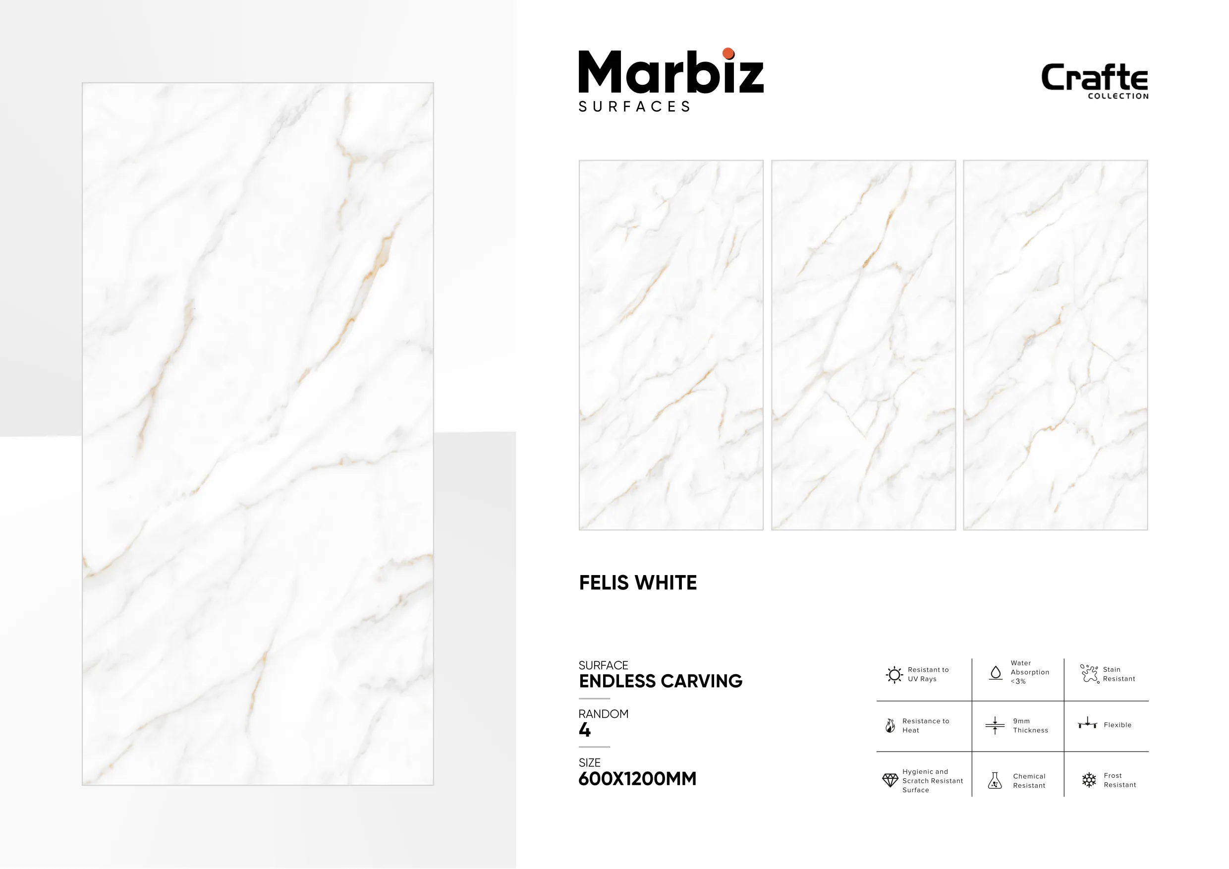 Crafte 600x1200mm White Endless - Design 48 - 600x1200mm Endless