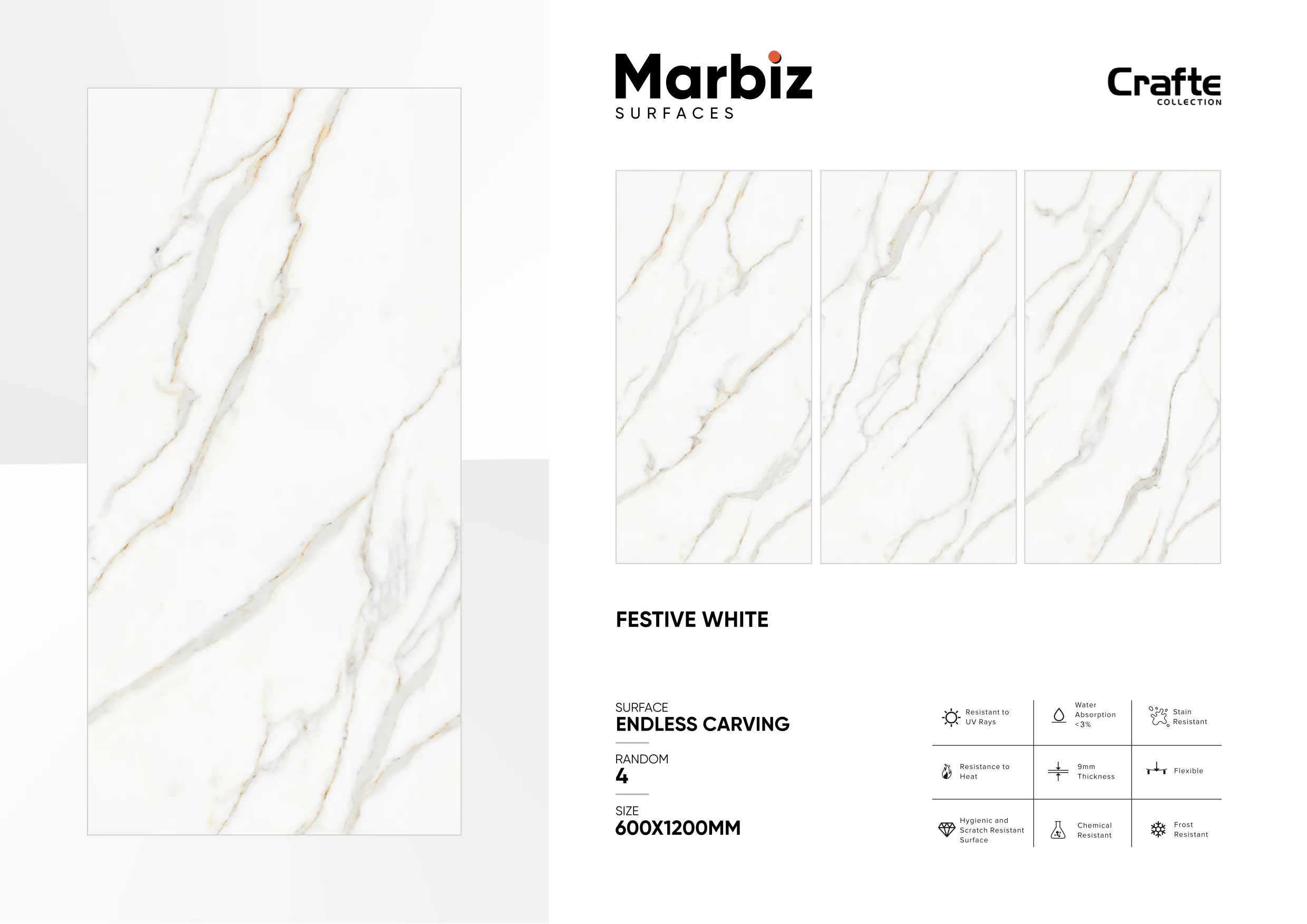 Crafte 600x1200mm White Endless - Design 50 - 600x1200mm Endless