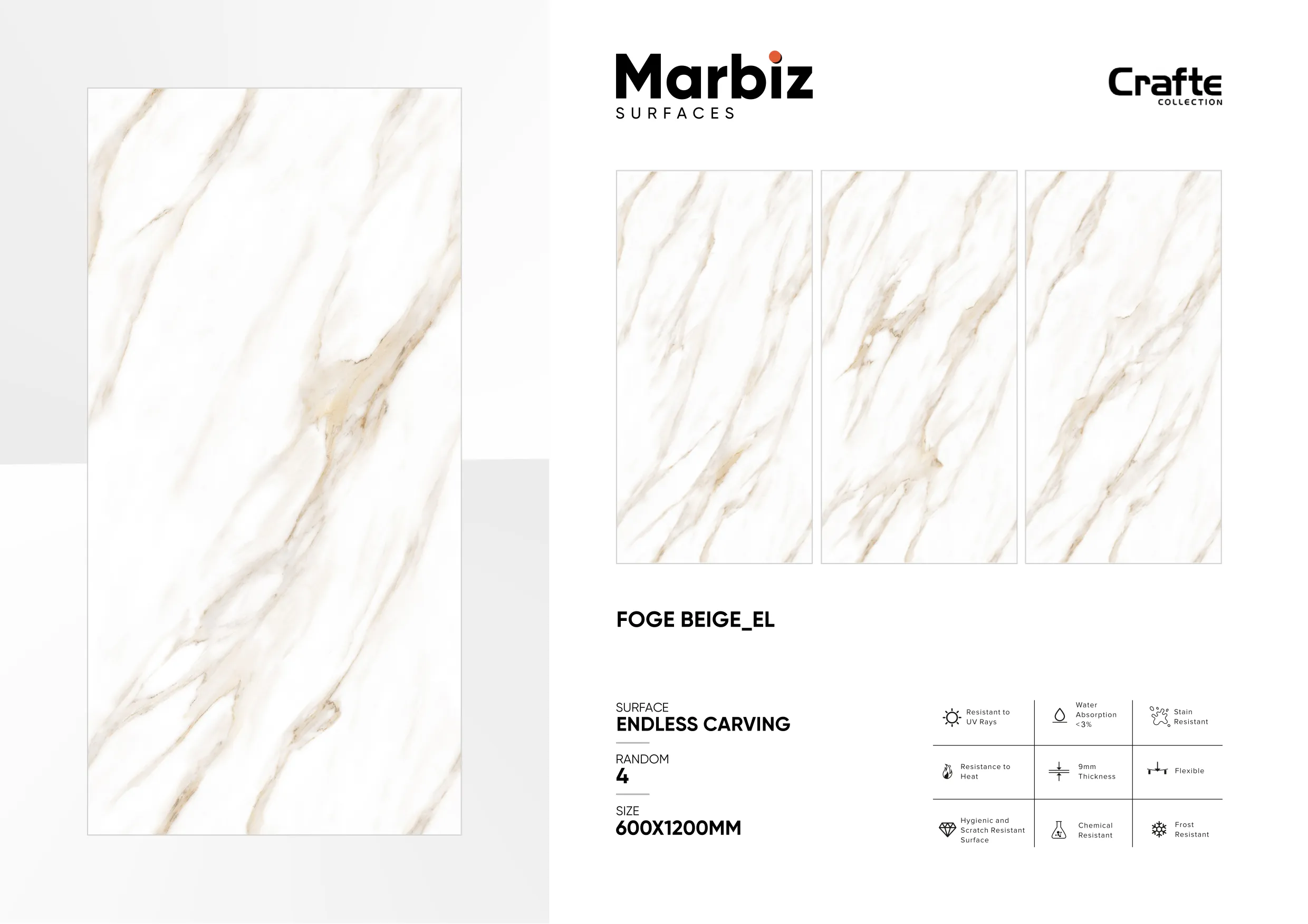 Crafte 600x1200mm White Endless - Design 52 - 600x1200mm Endless
