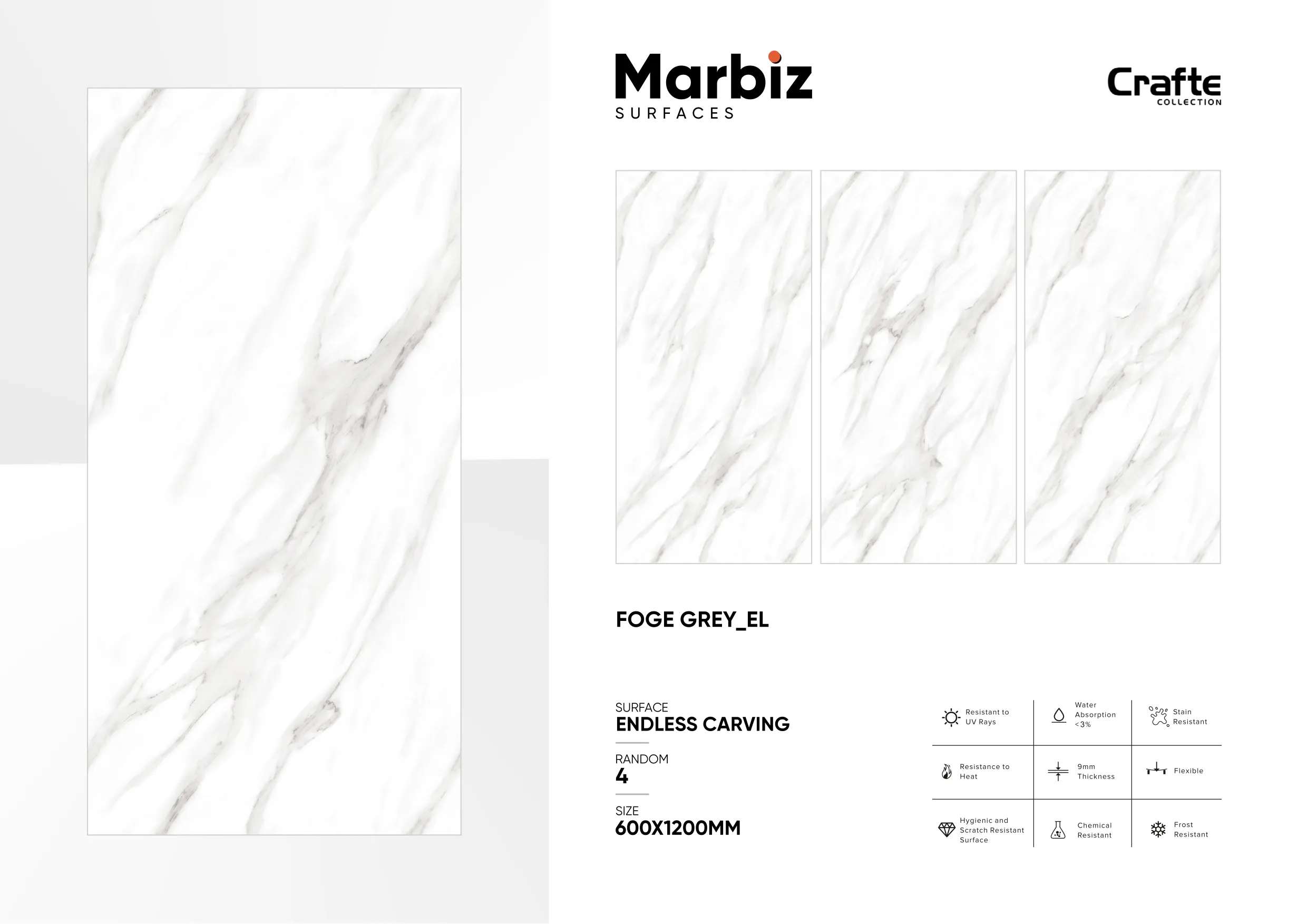 Crafte 600x1200mm White Endless - Design 54 - 600x1200mm Endless