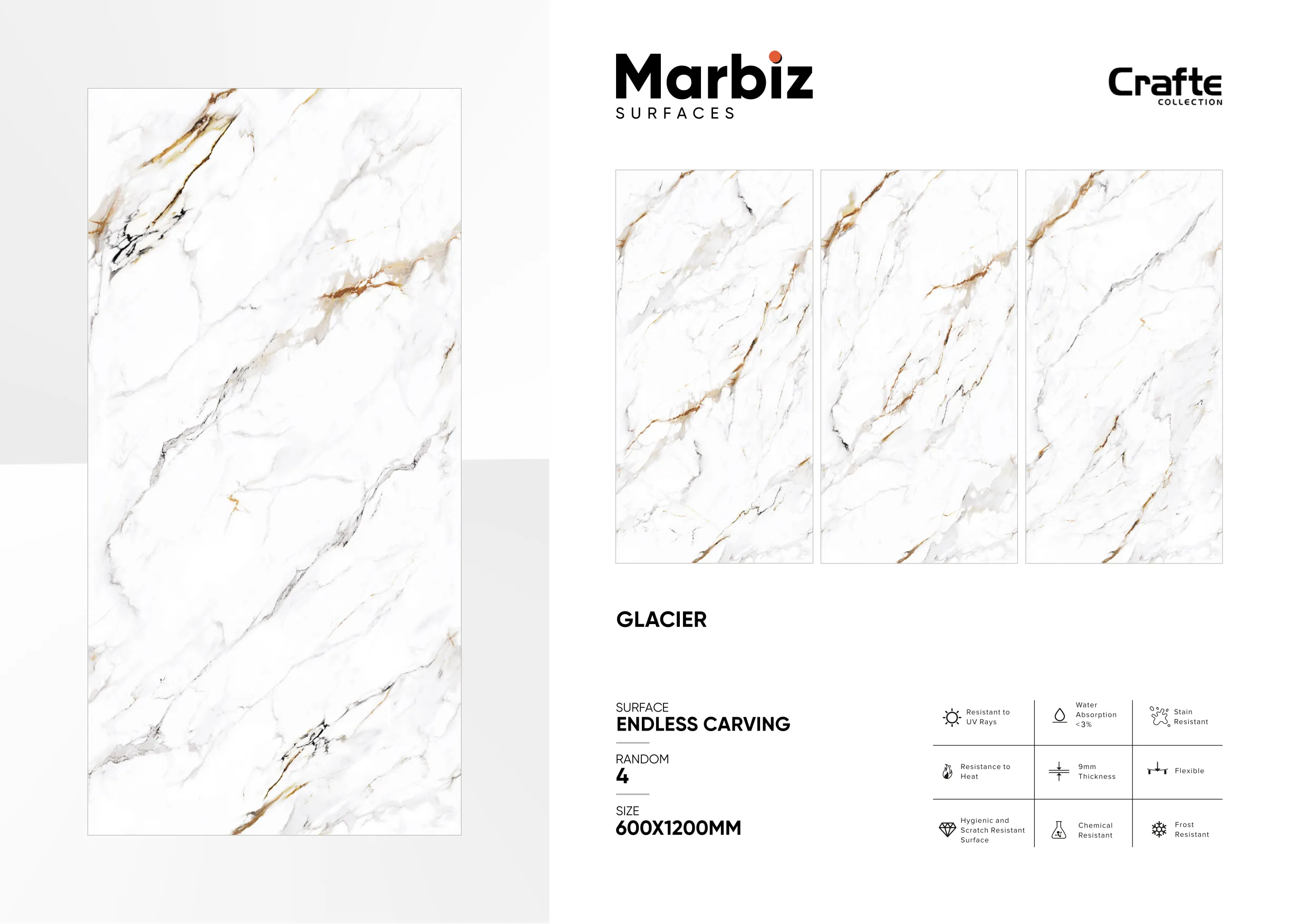 Crafte 600x1200mm White Endless - Design 60 - 600x1200mm Endless