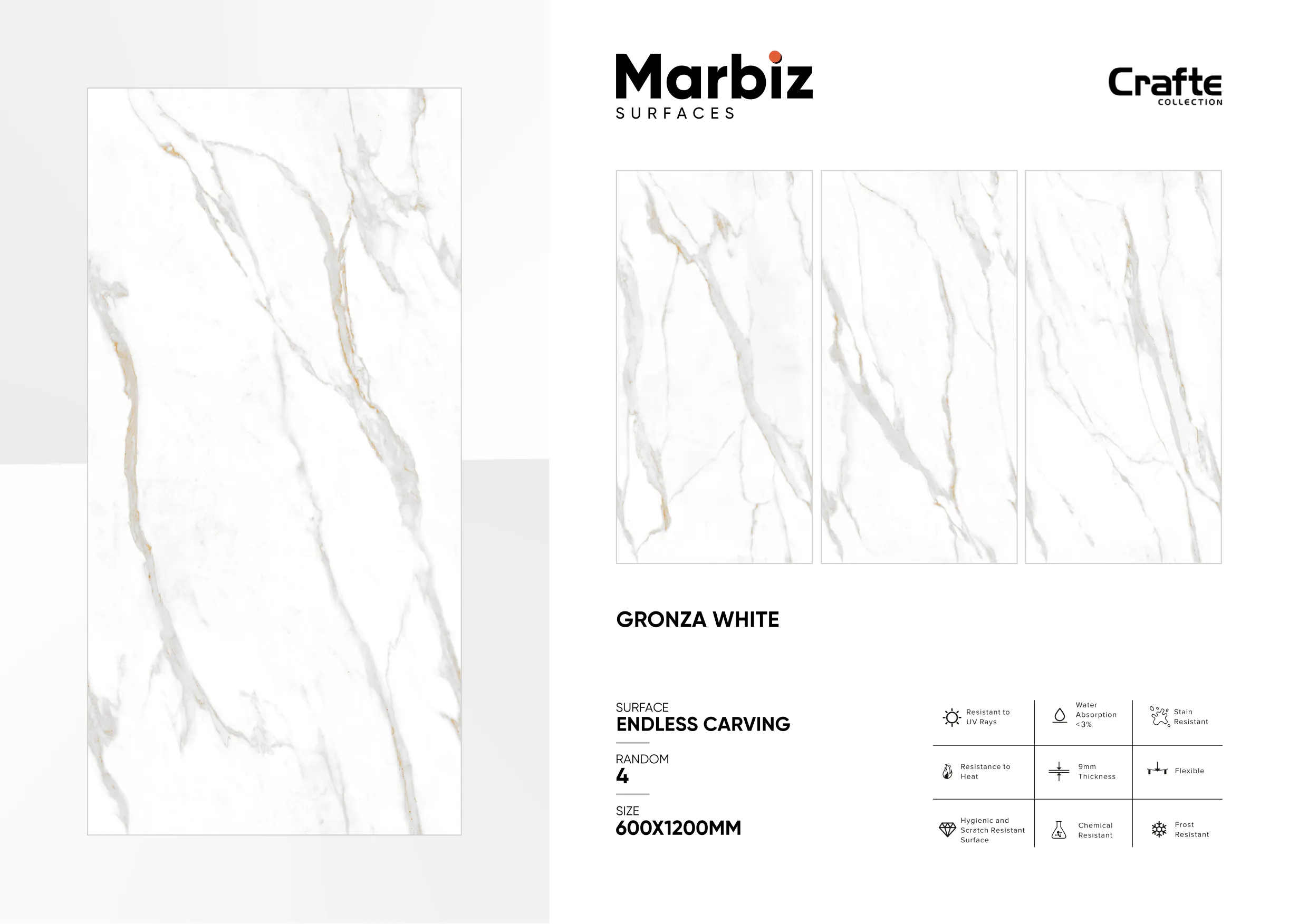 Crafte 600x1200mm White Endless - Design 66 - 600x1200mm Endless