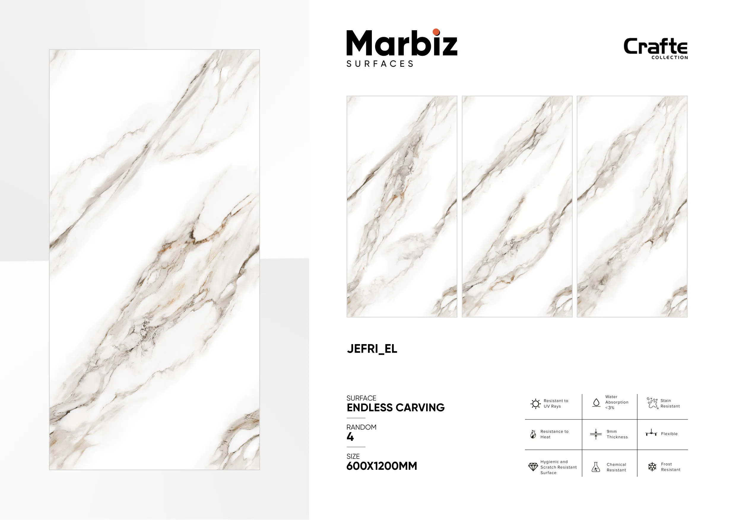Crafte 600x1200mm White Endless - Design 70 - 600x1200mm Endless