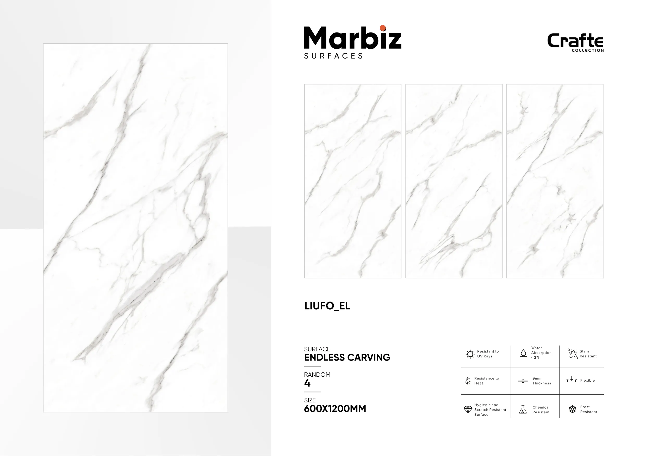 Crafte 600x1200mm White Endless - Design 78 - 600x1200mm Endless