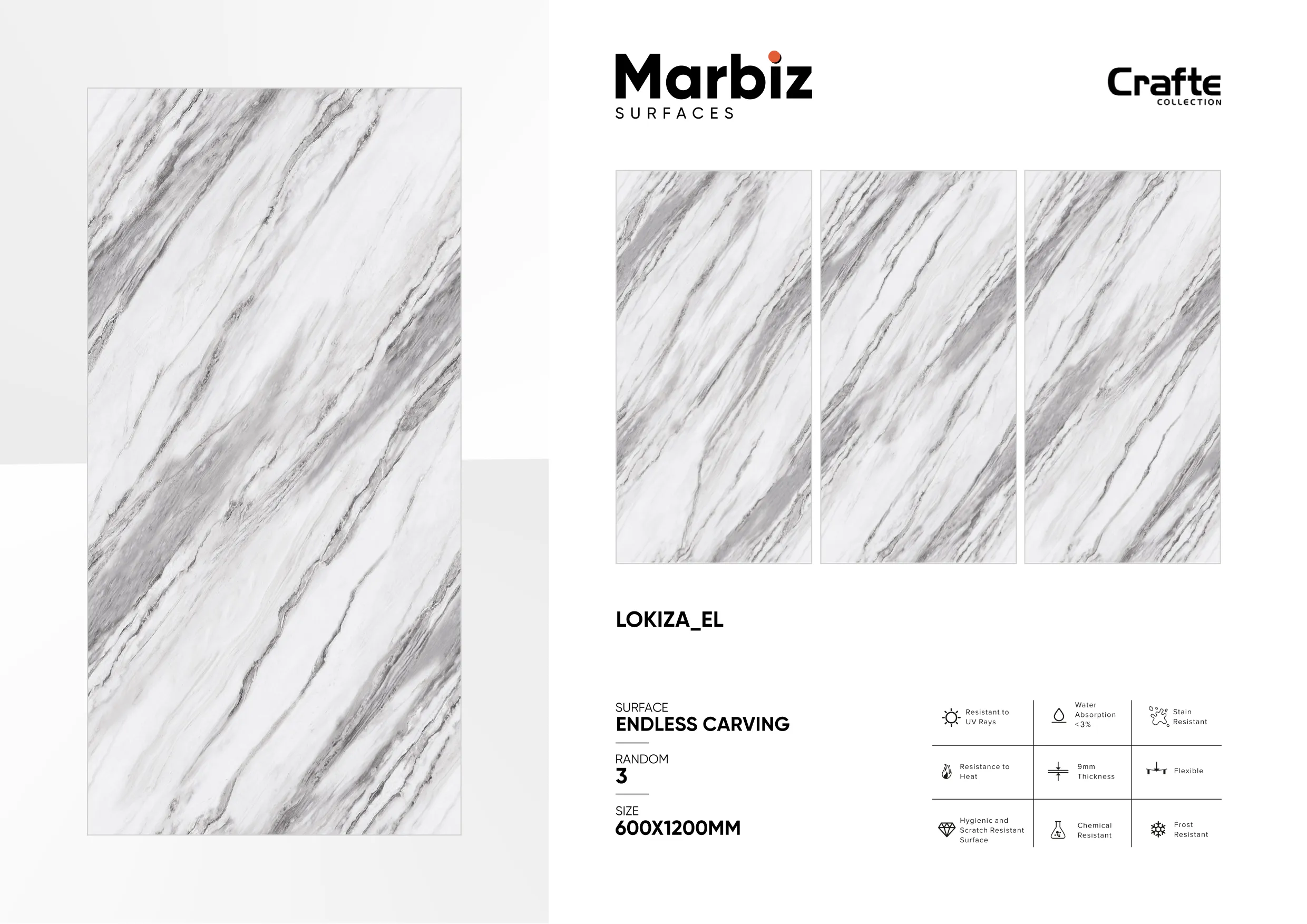 Crafte 600x1200mm White Endless - Design 80 - 600x1200mm Endless