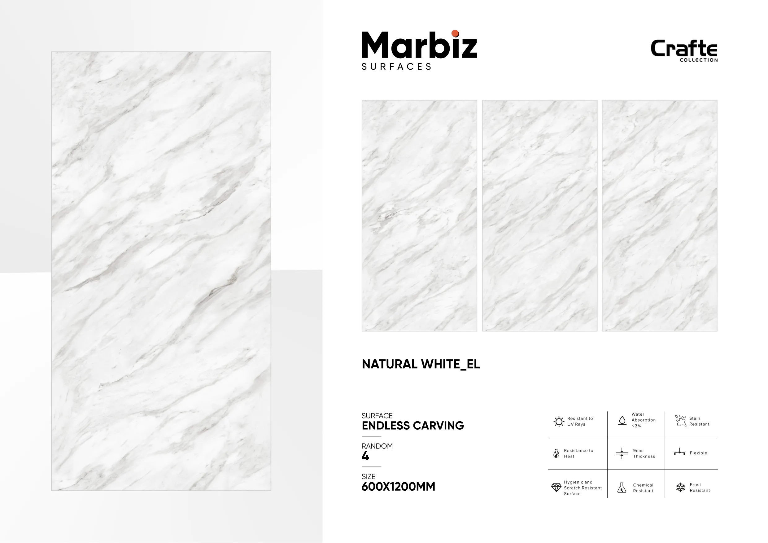 Crafte 600x1200mm White Endless - Design 90 - 600x1200mm Endless