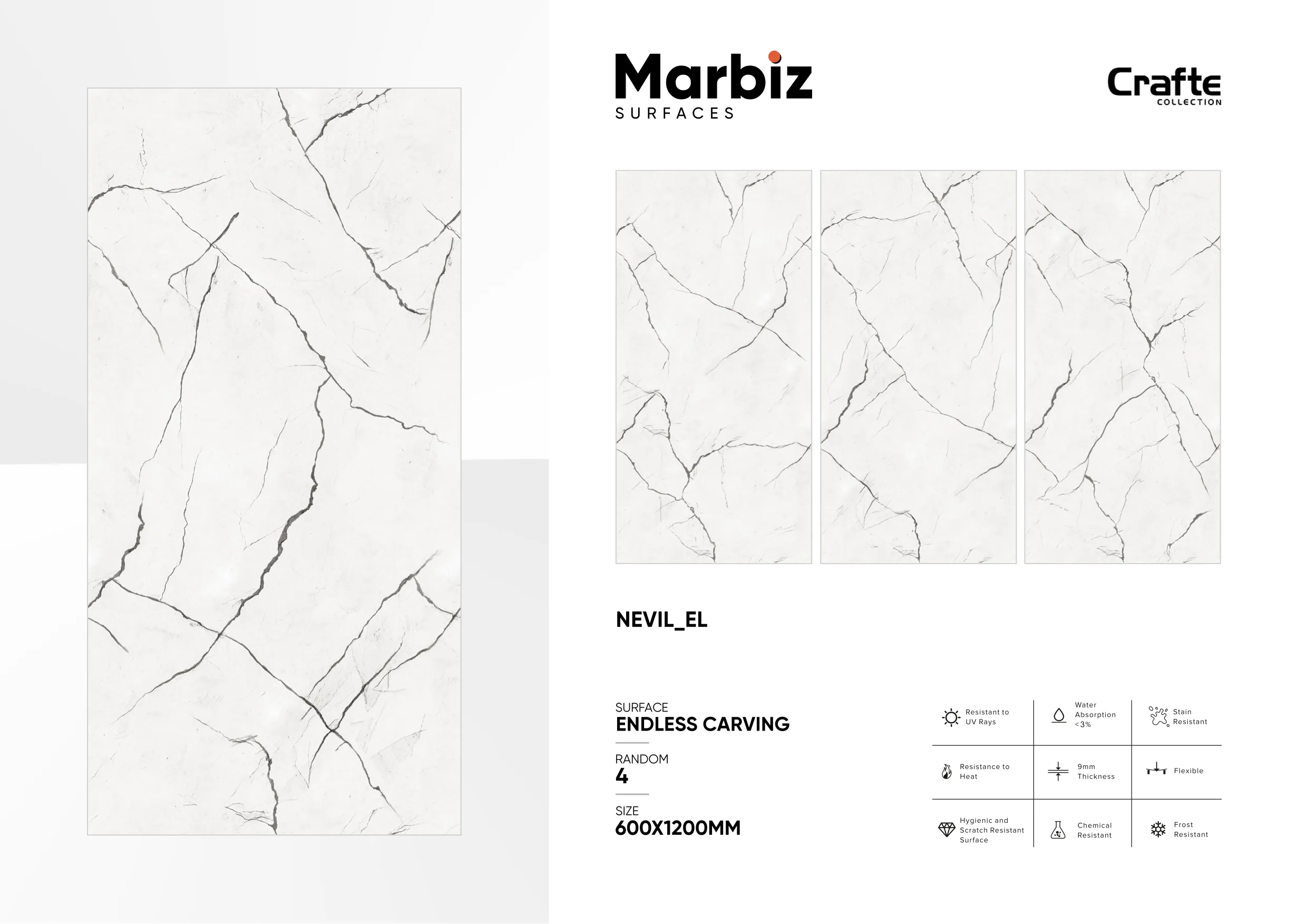 Crafte 600x1200mm White Endless - Design 92 - 600x1200mm Endless
